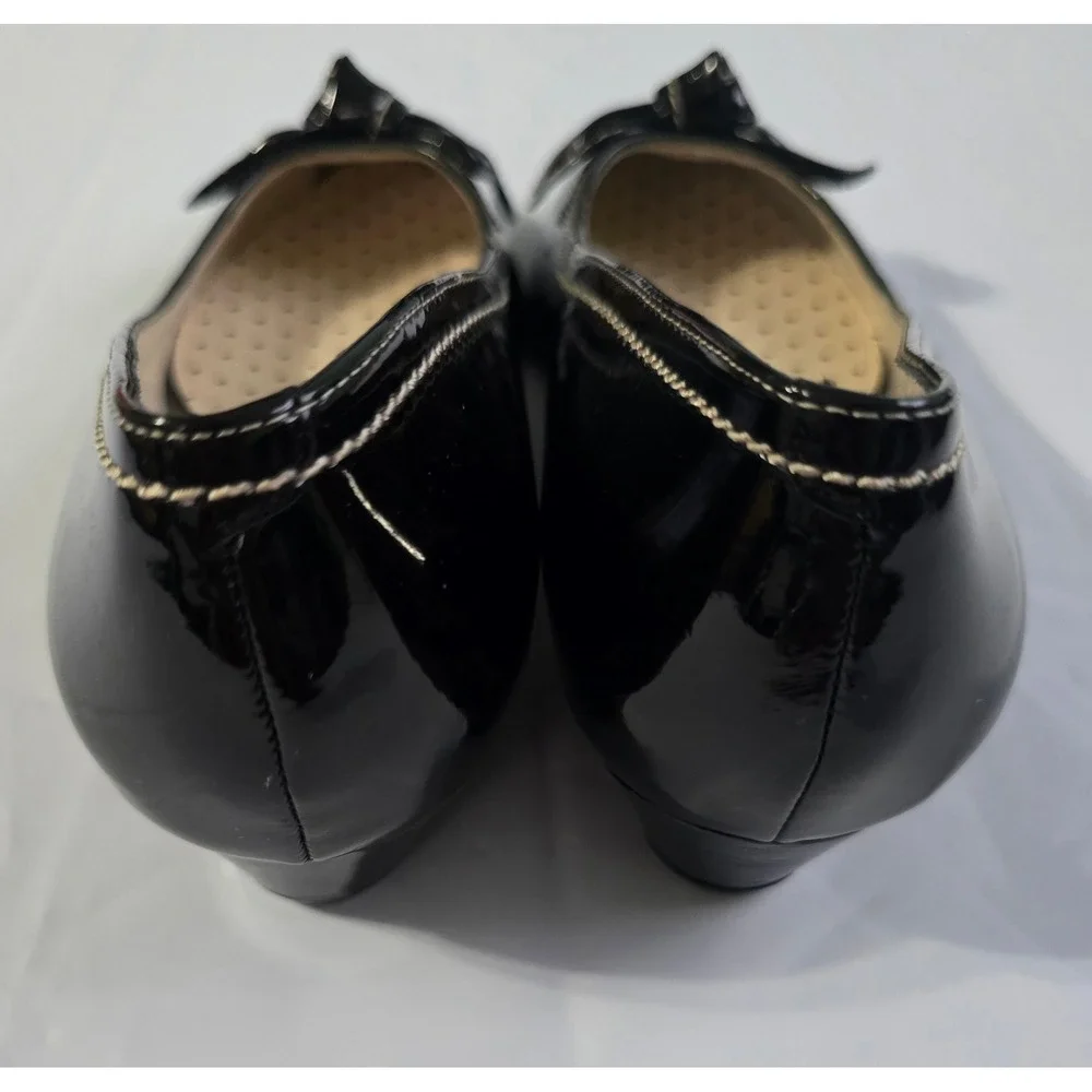 Anne Klein Akadelie Black Patent Bow Pointed Toe Wedge Pumps Shoes Womens 8.5 M